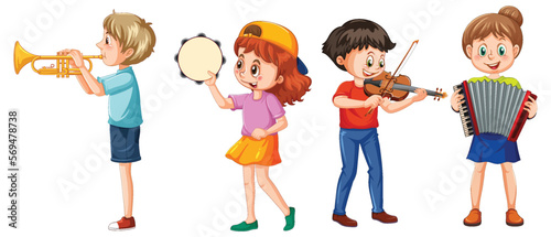 Set of children musician cartoon charcter