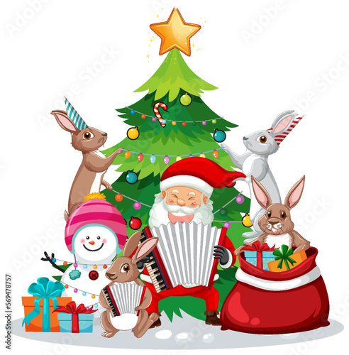 Christmas tree with cute rabbit