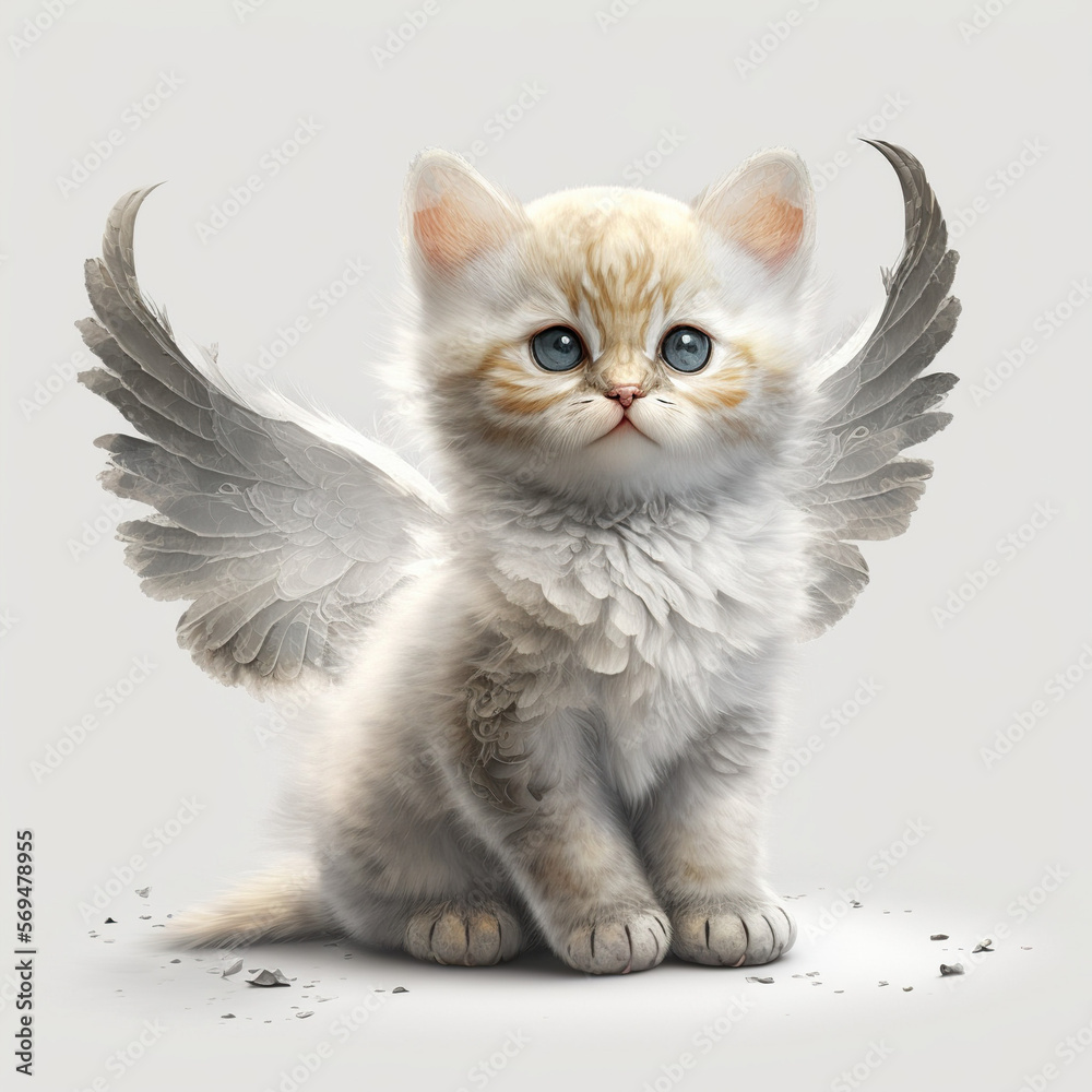 Fototapeta premium Cute Little Kitty with Wings. Cat with wings