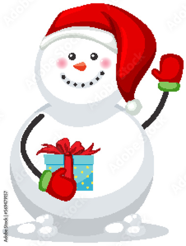Cute snowman wearing red hat