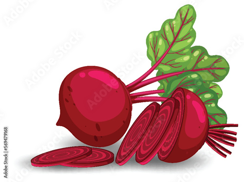 Whole beetroot and sliced on white background