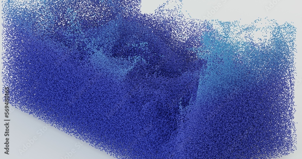 fluid from a system of particles. 3D illustration and rendering.