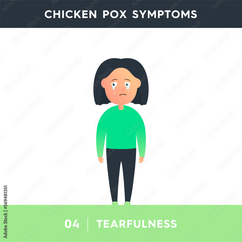 Vector illustration of a crying girl. The girl is experiencing emotional instability due to poor health. Chickenpox symptoms. Illustration for medical articles, posters, stands. Vector illustration of a crying girl. The girl is experiencing emotional instability due to poor health. Chickenpox symptoms. Illustration for medical articles, posters, stands.