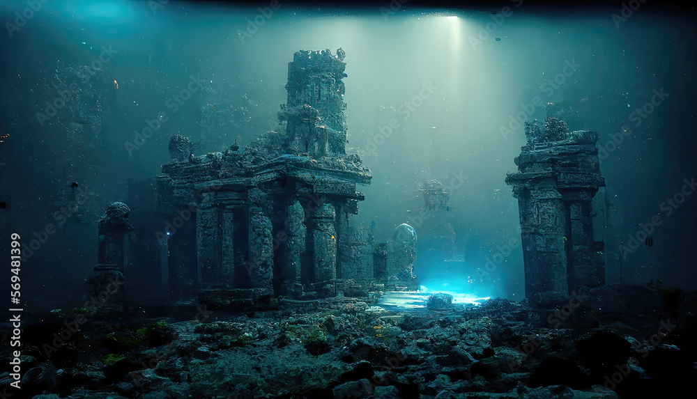 The remnants of Atlantis. Underwater structures. Lost civilization of Atlantis. generative ai