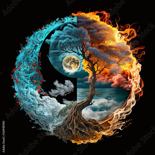 The four elements yin and yang earth tree of life
