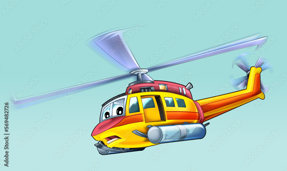 Cartoon helicopter flying on duty to the rescue - illustration for children