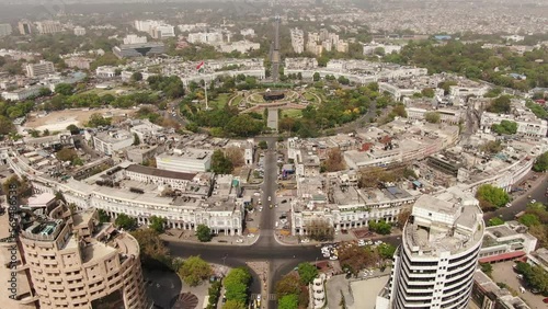 An aerial shot of the busy street at Connaught Place in New Delhi, India photo
