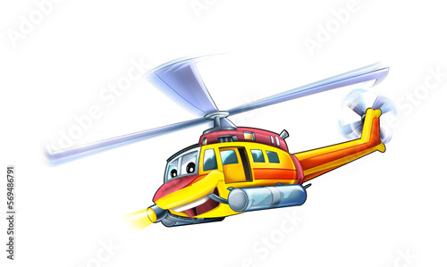 Cartoon helicopter flying on duty to the rescue - illustration for children