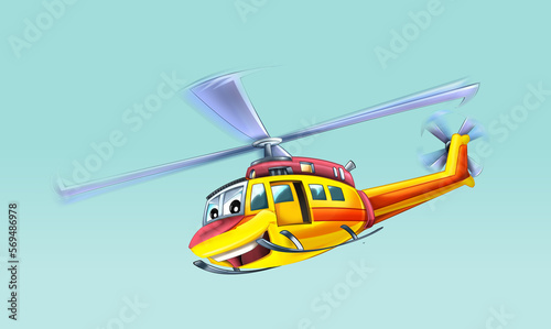 Cartoon helicopter flying on duty to the rescue - illustration for children