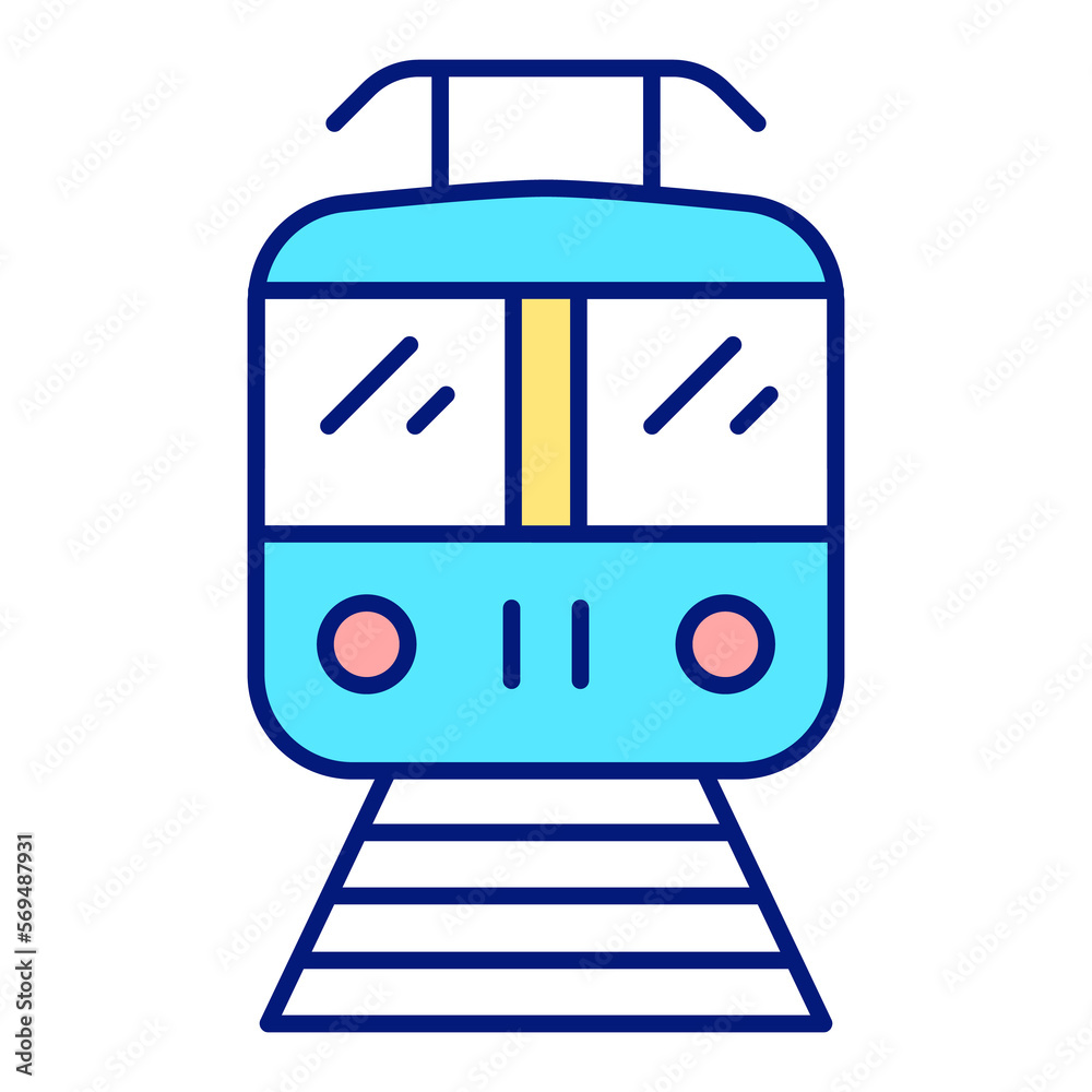 Subway car with pantograph, front view - icon, illustration on white background, color style