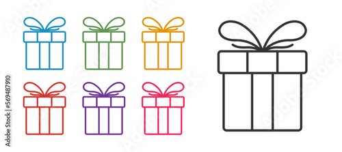 Set line Gift box icon isolated on white background. Merry Christmas and Happy New Year. Set icons colorful. Vector