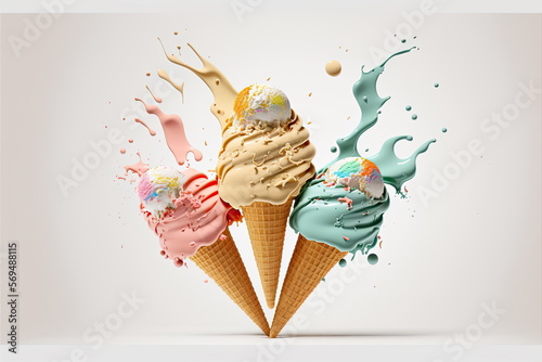 ice cream crash together  white background  Made by AI Artificial intelligence