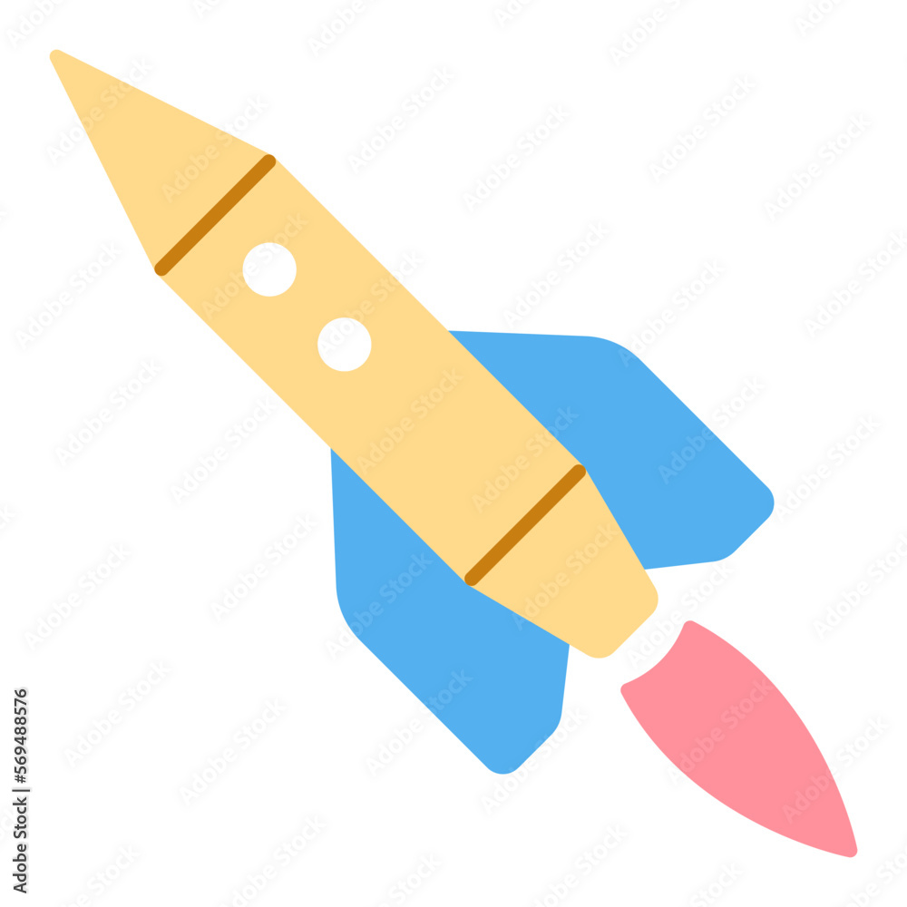 Passenger rocket in flight - icon, illustration on white background, flat color style Passenger rocket in flight - icon, illustration on white background, flat color style