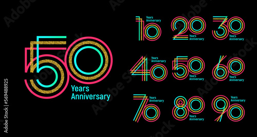 30th anniversary set 10 20 30 40 50 60 70 80 90 vector template. Designs for birthday celebration, greeting card and invitation card.