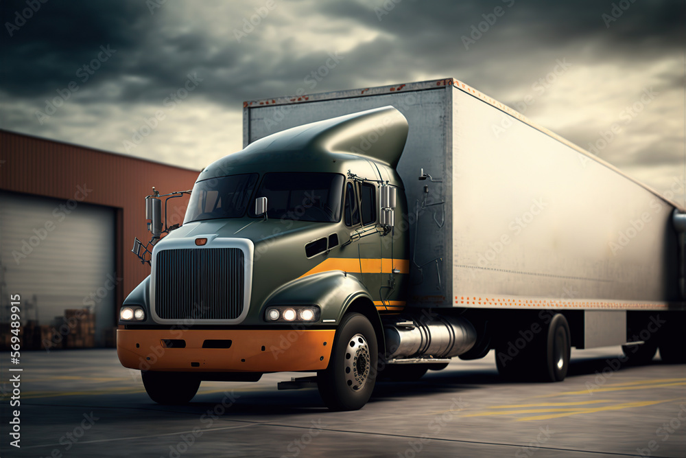 White cargo truck with trailer. Generative AI illustration.