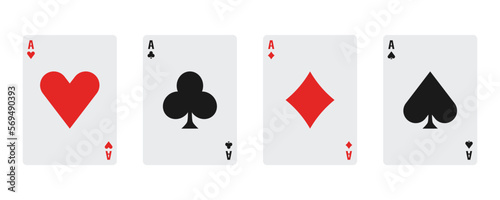 Four aces playing cards for poker hand game. Vector Illustration.