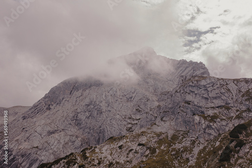 Mountain top covered with clouds