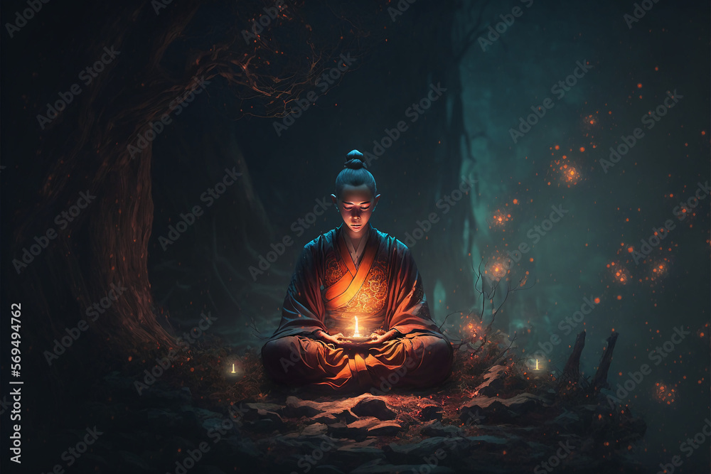 Tibetan monk. Buddhist monk. AI generation