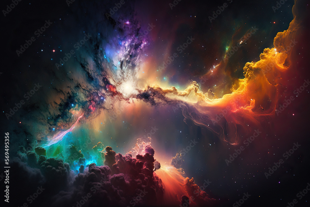 Fototapeta premium Space spiral galaxy background illustration. Generated by AI