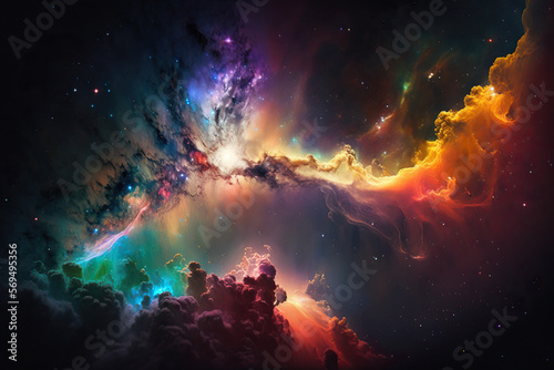 Space spiral galaxy background illustration. Generated by AI © PRINTS