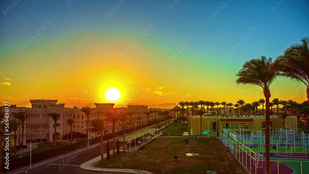 Sunset in Hurghada, Egypt near the resorts and hotels - time lapse Sunset in Hurghada, Egypt near the resorts and hotels - time lapse