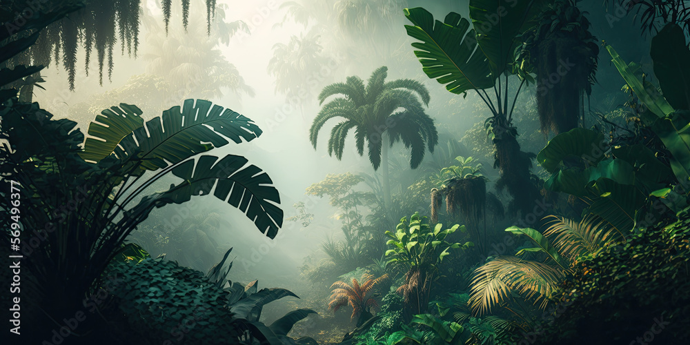 tropical forest in the jungle created with Generative AI technology