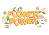 Groovy  Flower Power with  retro hippie happy daisy flower in trendy  60s 70s style. 