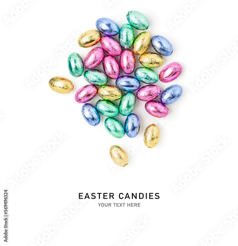 Photography Chocolate easter eggs candy isolated on white background.