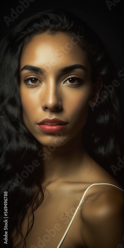 Hübsche Kolumbianisches Model im Portrait im Fotostudio, ai generativ