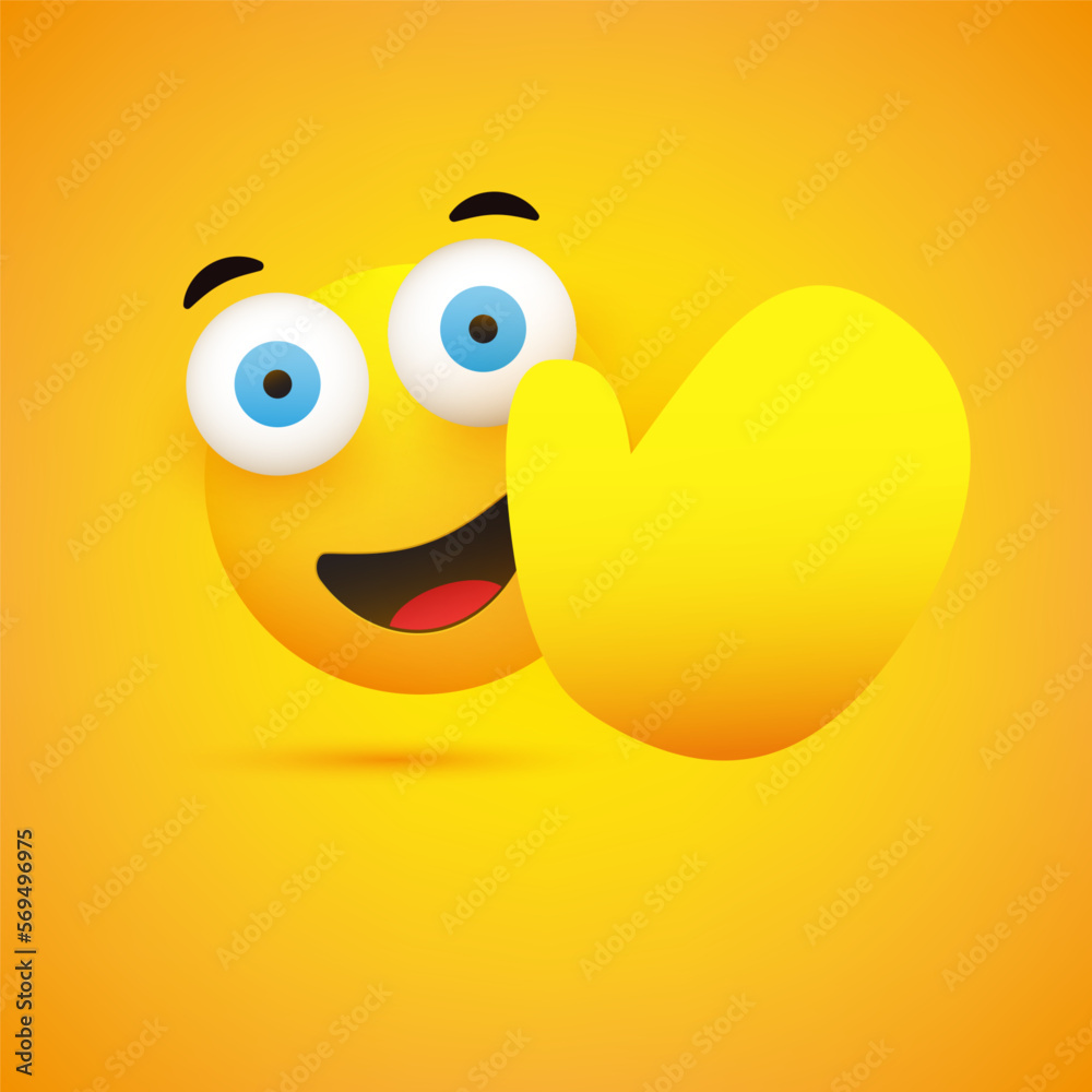 Simple Smiling Emoticon Showing Palm of the Hand - Vector Design on Yellow Background for Web and Instant Messaging Apps