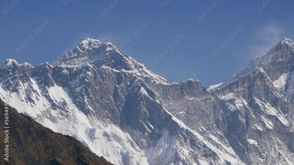 Khumbu valley mountains landscape at the Everest Base Camp trek in the Himalaya, Nepal. Himalaya landscape and mountain views. Zoom out footage. Khumbu valley mountains landscape at the Everest Base Camp trek in the Himalaya, Nepal. Himalaya landscape and mountain views. Zoom out footage.