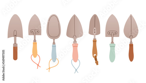 Set of gardening items in hand drawn style. Agricultural and garden tools for spring work. Vector isolated on white
