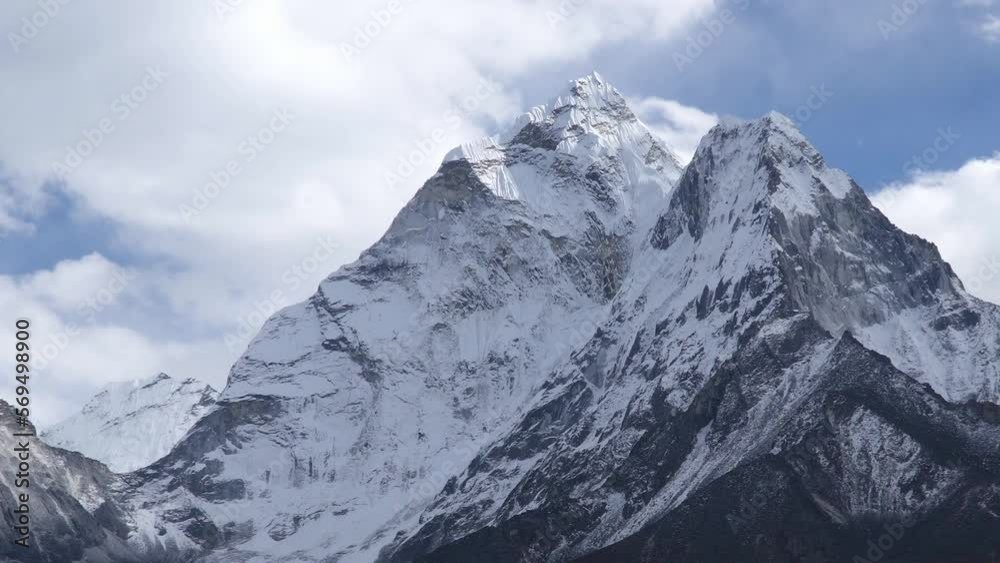 Ama Dablam mountain landscape at the Everest Base Camp trek in the Himalaya, Nepal. Himalaya landscape and mountain views. Pan footage - camera moving from left to right. Ama Dablam mountain landscape at the Everest Base Camp trek in the Himalaya, Nepal. Himalaya landscape and mountain views. Pan footage - camera moving from left to right.