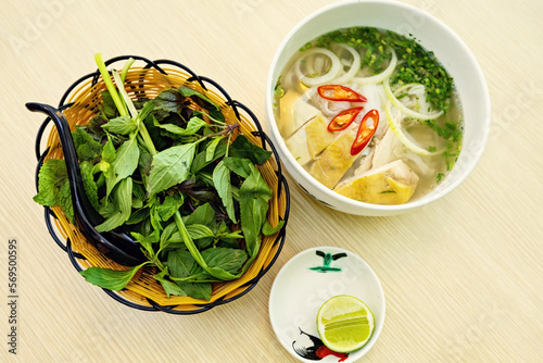 Vietnamese Pho soup close up