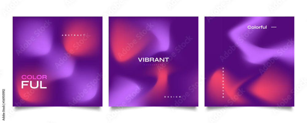 Set of Abstract Gradient Cover or Poster Design. Blurred Fluid Background
