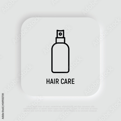 Bottle with spray. Hair care thin line icon. Cosmetic treatments. Modern vector illustration for beauty shop.