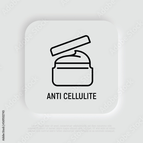 Spa treatment: body scrub, body cream thin line icon. Anti cellulite treatment. Modern vector illustration for beauty shop.