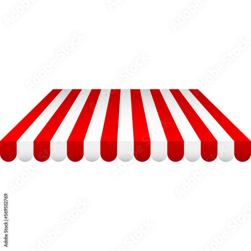 Tent with white and red stripes for market, shop with shadows.  Commercial canopy awning for store Realistic . 3d Design element