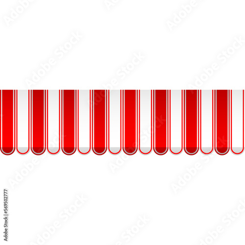 Tent with white and red stripes for market, shop with shadows.  Commercial canopy awning for store.  Design element