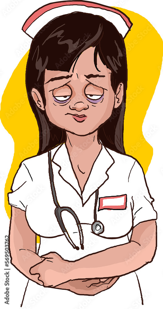 Nurse suffer from sleep deprivation because working overtime, vector illustration Nurse suffer from sleep deprivation because working overtime, vector illustration