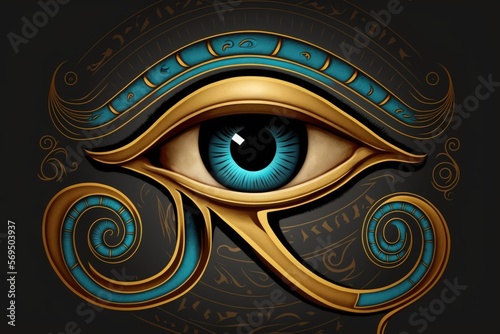 Hieroglyphs from ancient Egypt depicting the Eye of Horus or the Eye of Ra. Ancient Egyptians used the Eye of Horus as a sign of safety, regal authority, and good health. I made it. Generative AI © 2rogan