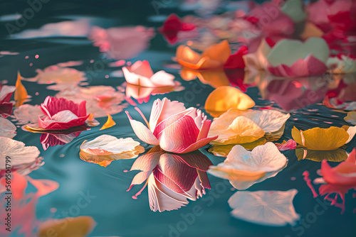 Rose petals floating in the water - Generative AI