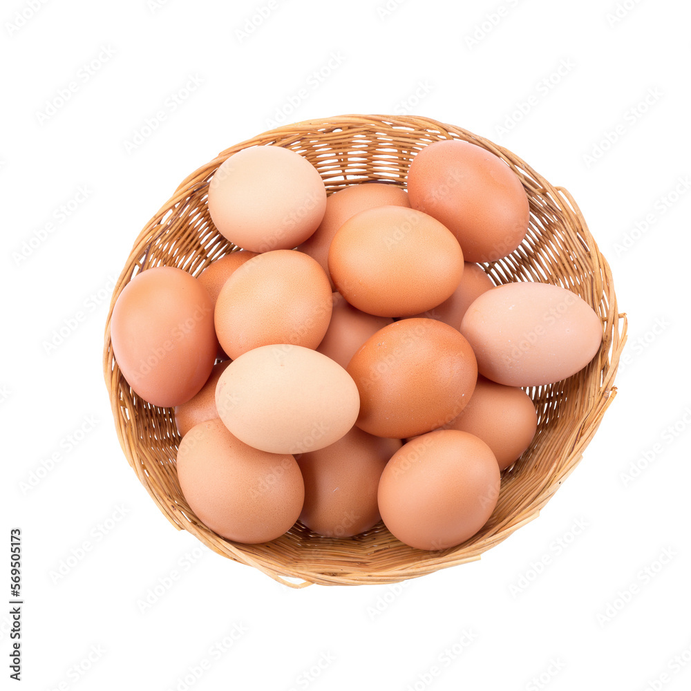 Eggs in basket isolated on a transparent background.
