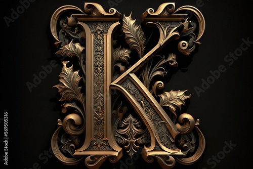 K 3d medieval letter Medieval style alphabet collection letter illustration generative ai
