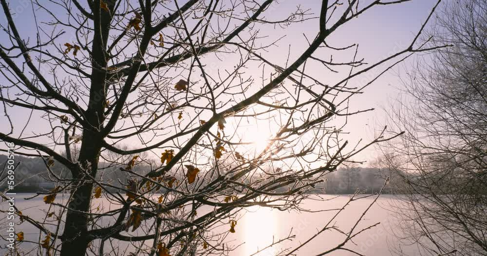 Sunrise over frozen lake in Thetford, England. Sunrise over frozen lake in Thetford, England.