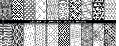 Geometric set of seamless black and white patterns. Simpless vector graphics