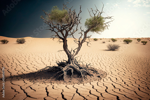 Dry and cracked earth in the desert. Generative AI