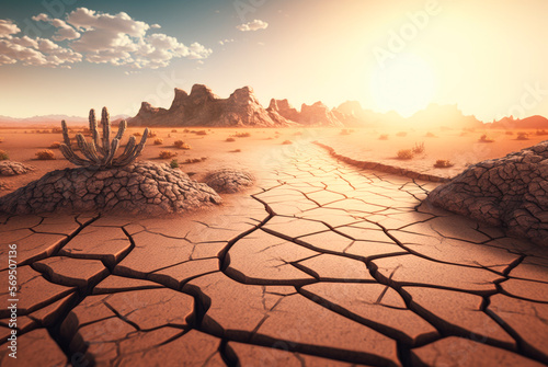 Dry and cracked earth in the desert. Generative AI