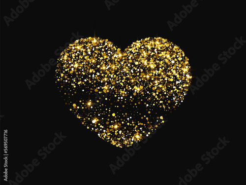 Gold glitter heart on dark background
