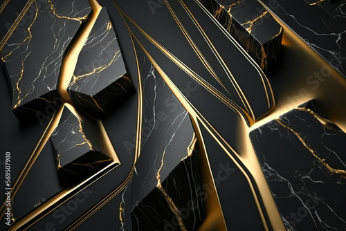 marbled marble with gold lines, elegant background design for graphic design. dark black onyx color with gold threads